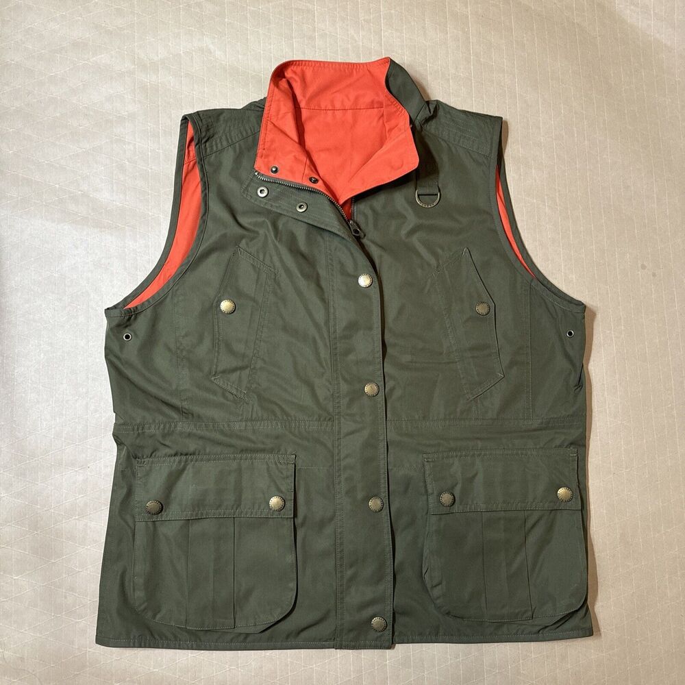 Ralph Lauren Womens Vest‎ Jacket size XL Reversible Green Orange Cargo Pockets